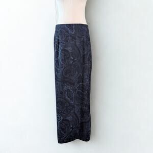 Briggs Navy Paisley Maxi Skirt Long Column Skirt Bohemian Office Whimsigoth